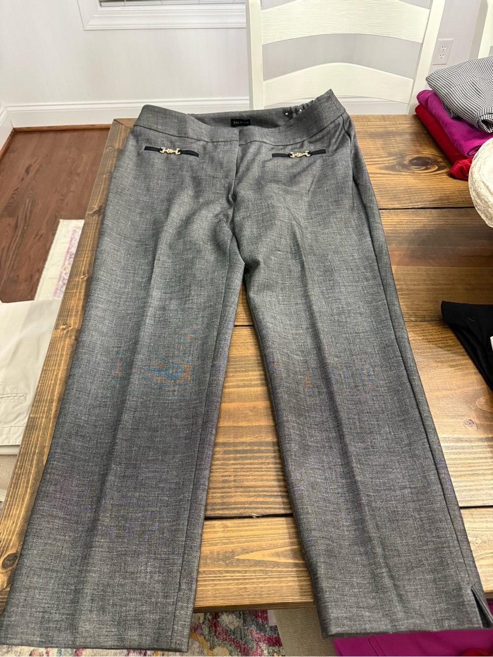 Talbots Women's Gray Cropped Dress Pants with Gold Accents